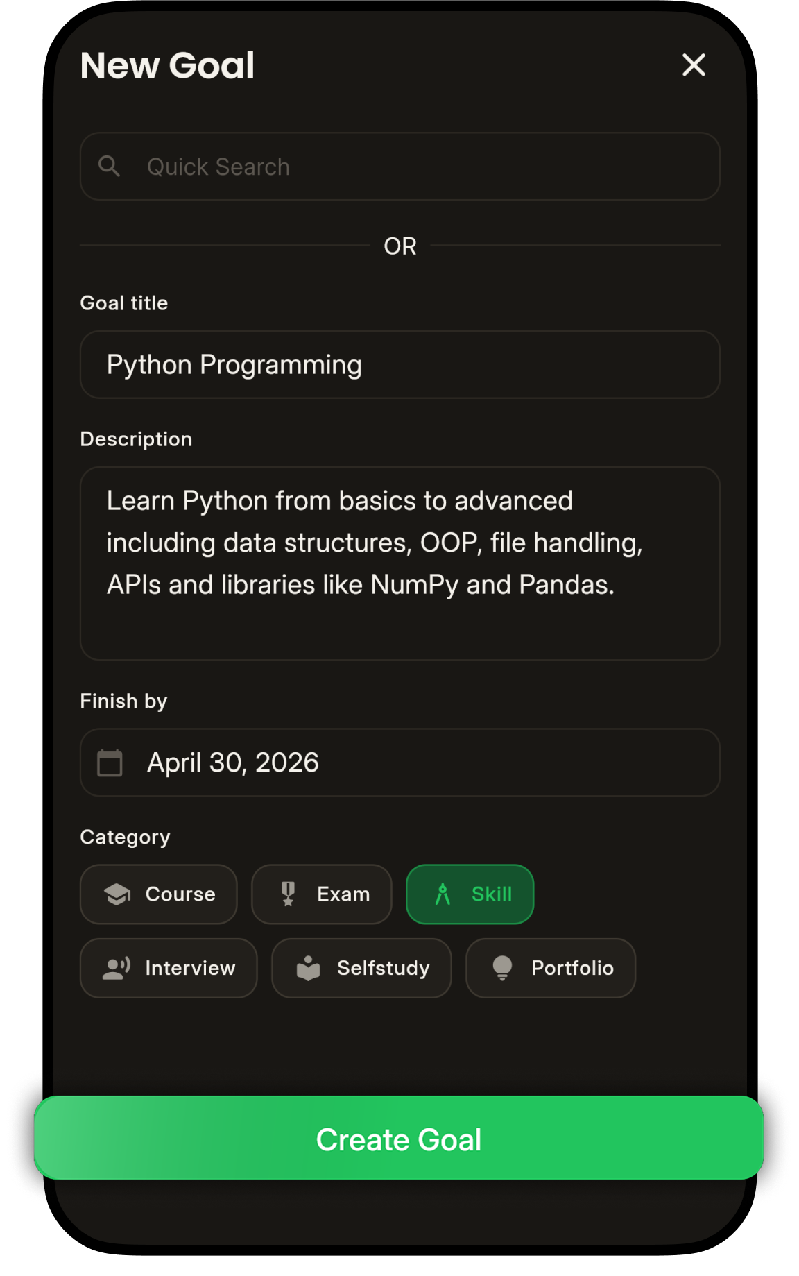 StudyLumo app — Study plan view