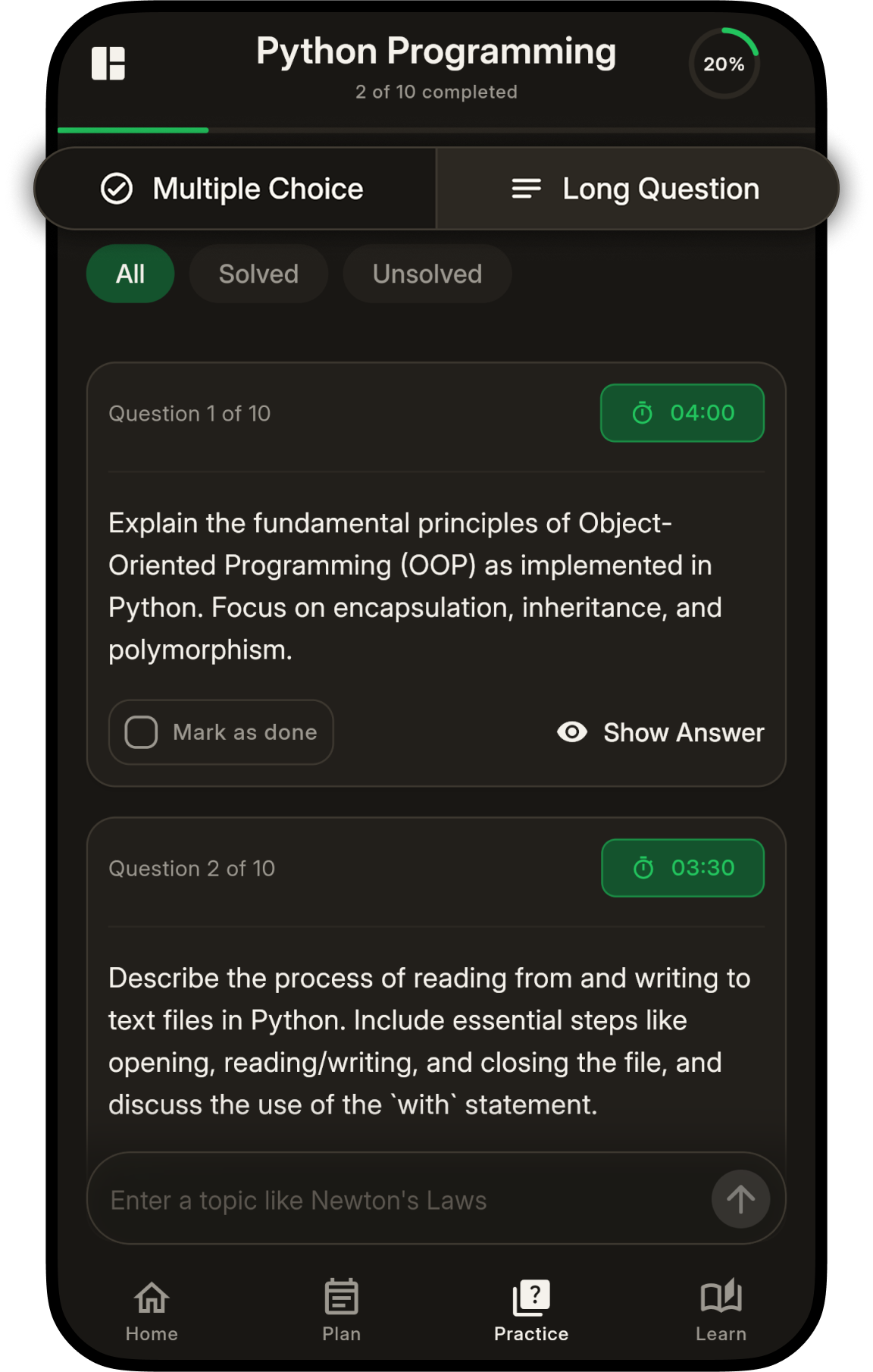StudyLumo app — AI Tutor chat