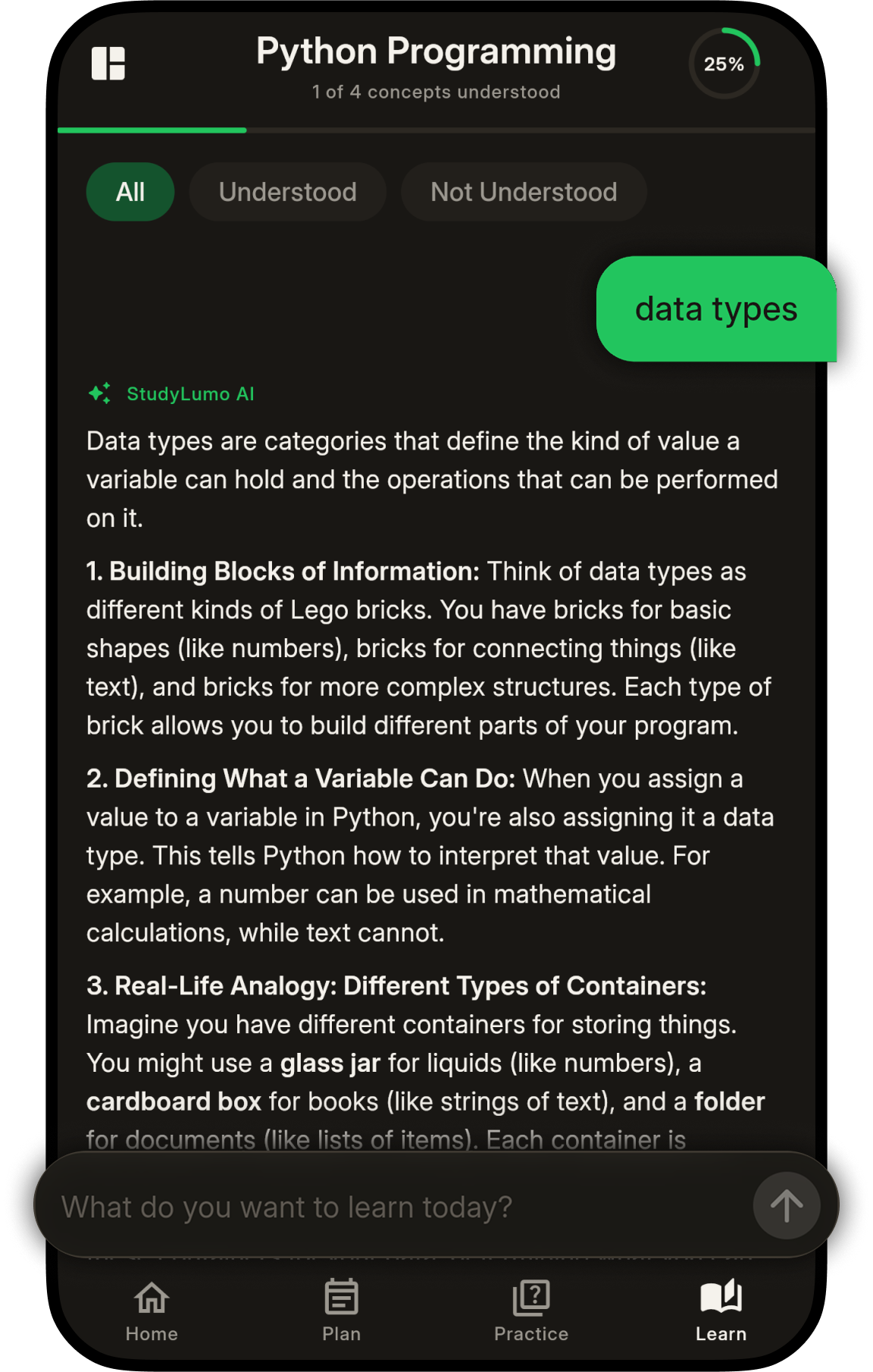 StudyLumo app — Goal tracking